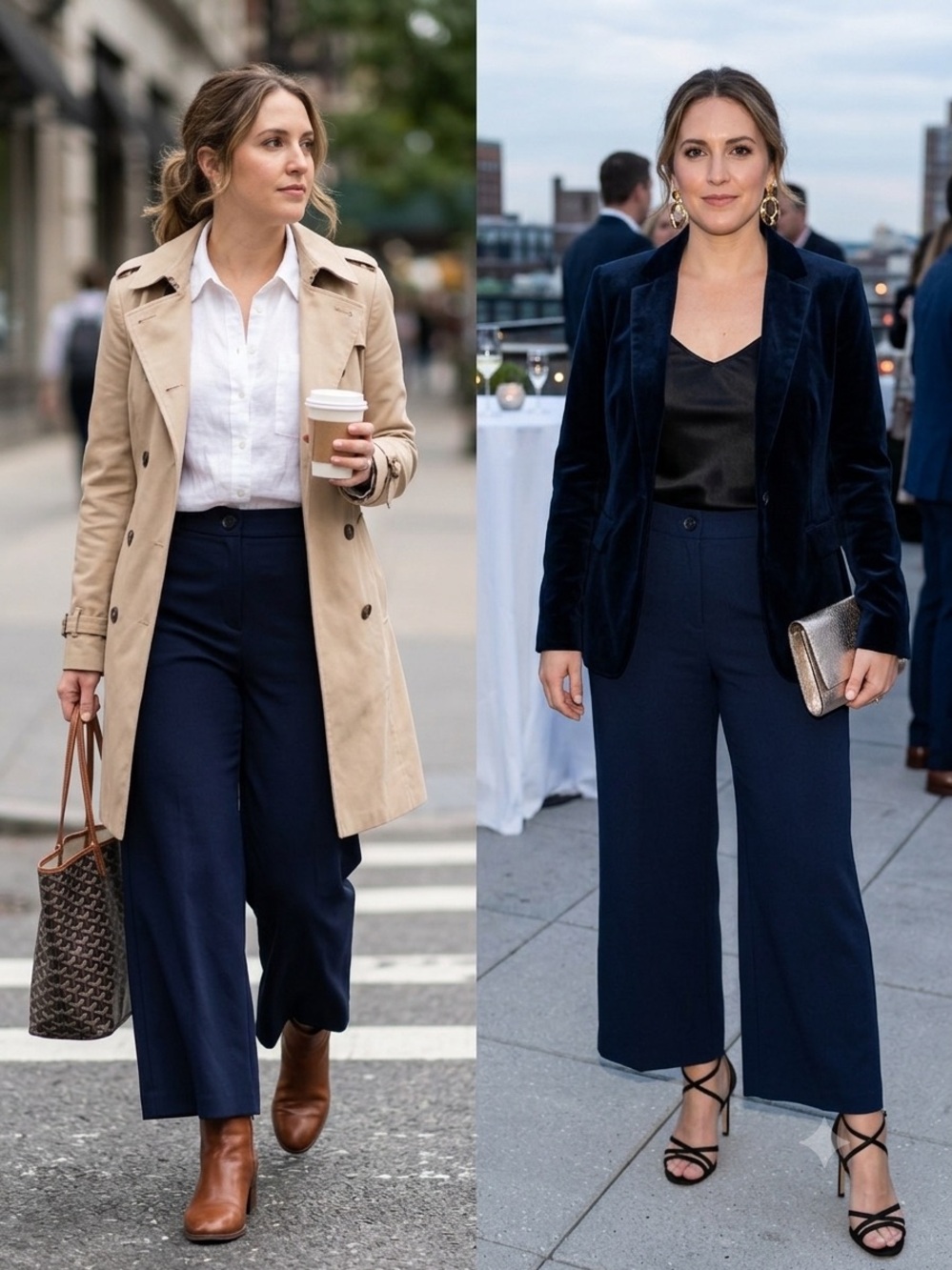 Women's Tommy Hilfiger Elevated Navy Wide Leg Flared Trousers - Size 8
